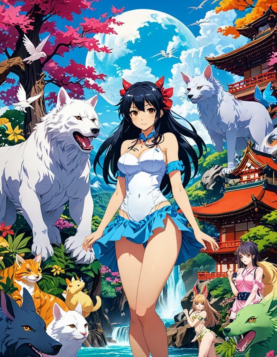 A whimsical and vibrant collage showcasing various erotic fantasies from the world of hentai, featuring diverse characters engaging in playful and adventurous scenarios. Incorporate elements like colorful backgrounds, fantasy creatures, and artistic representations of kink. Include a sense of exploration and adventure, inviting viewers into a larger-than-life world of imagination. bright colors. dynamic composition. anime art style.